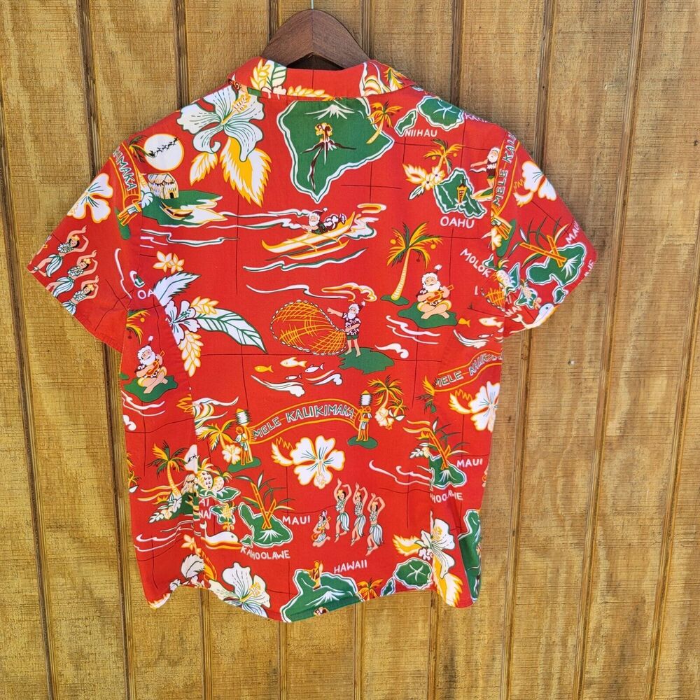 Hilo Hatties Santa On Vacation Faux Wooden Button Up Shirt Womens Size L - Picture 5 of 9